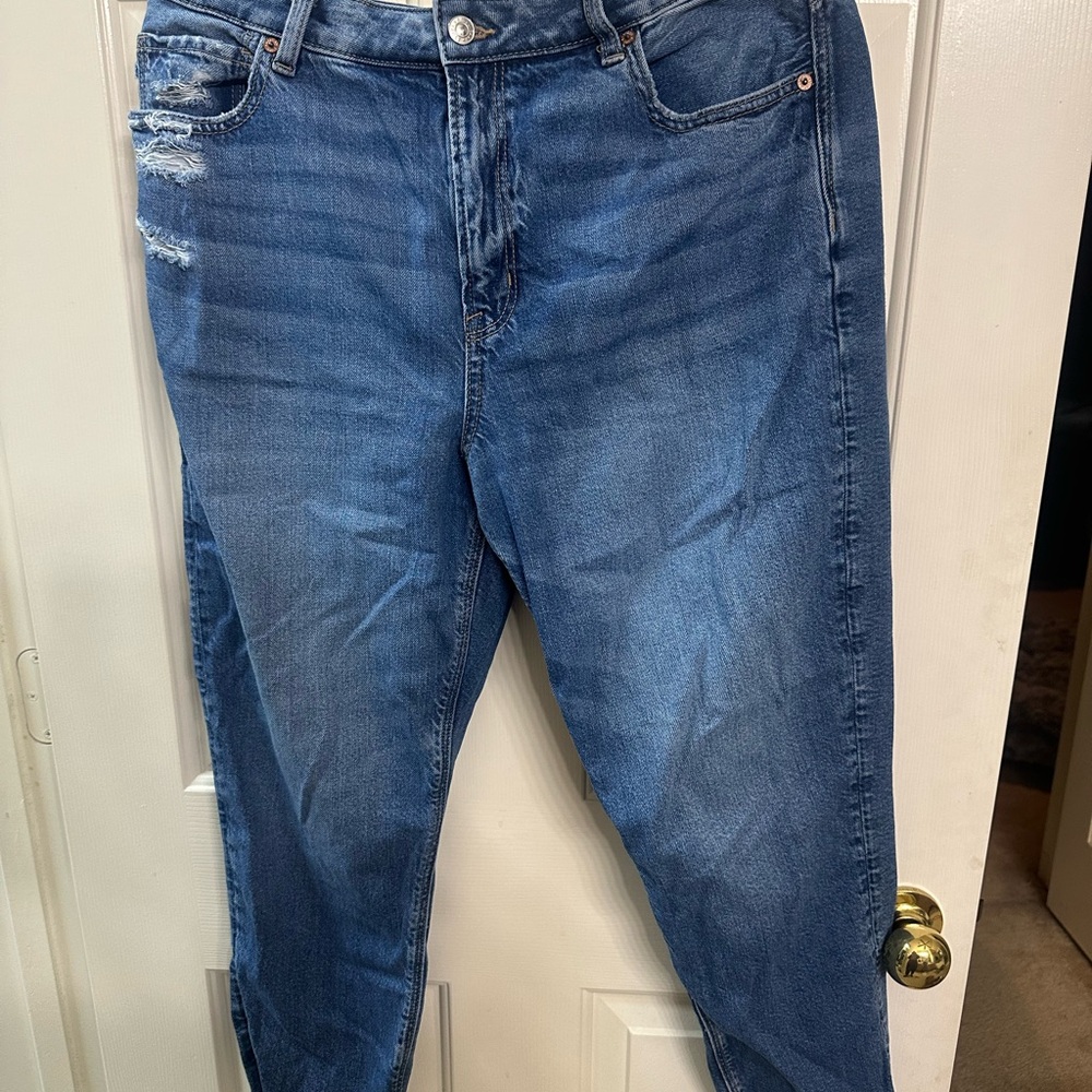 American Eagle Outfitters Distressed Straight Leg Jeans in Blue